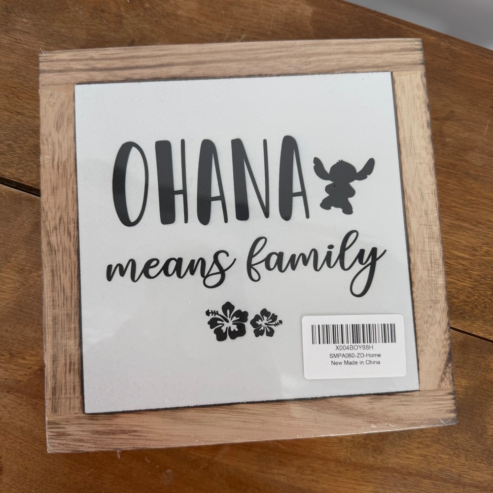 Stitch Ohana Means Family Wood Sign Wall Art Tabletop Hanging Decor 7.5"‎